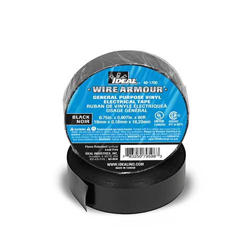 VINYL TAPE 3/4in X 60ft, BLACK, 10 PACK 46-1700